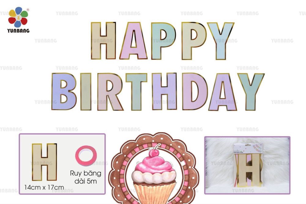 Dây Happy Birthday Pastel - Macaron Ánh Kim - Hình ảnh 5