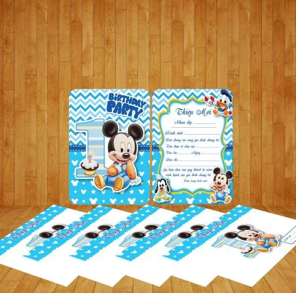 Thiệp sinh nhật Mickey Xanh